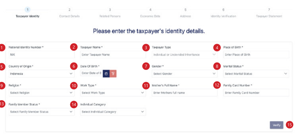 Formulir identitas wajib pajak orang pribadi pada pendaftaran Coretax