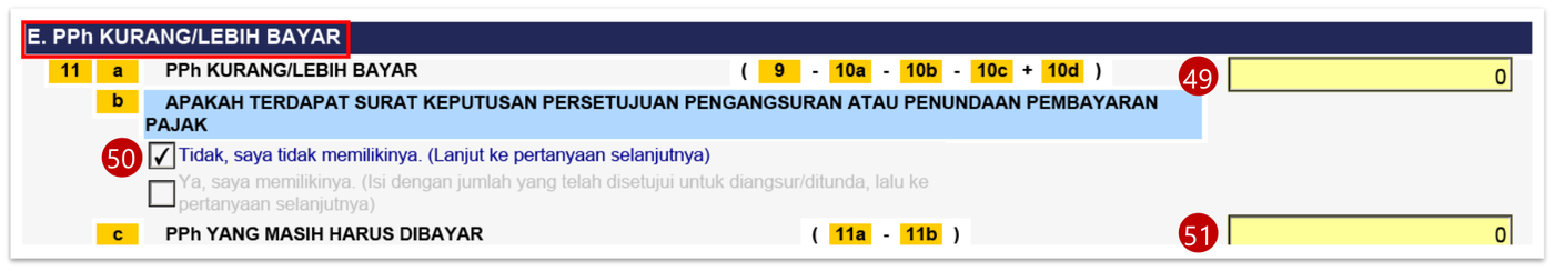 Bagian E PPh kurang atau lebih bayar yang terisi otomatis pada induk SPT