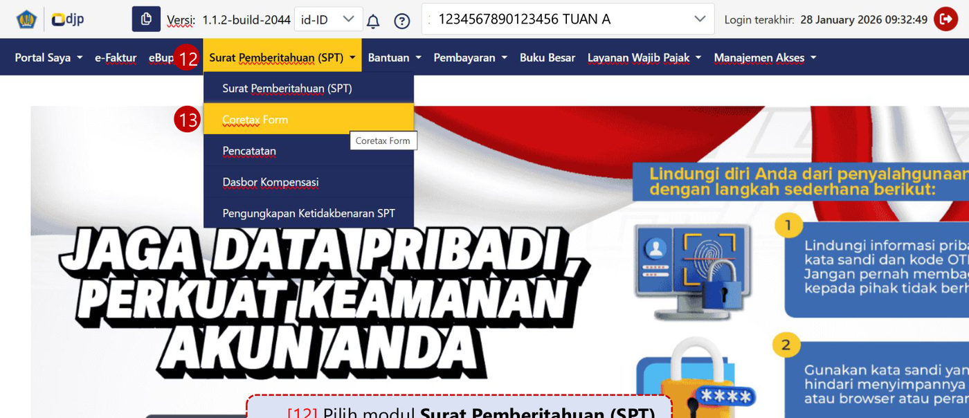 Menu Surat Pemberitahuan di Coretax dengan pilihan Coretax Form