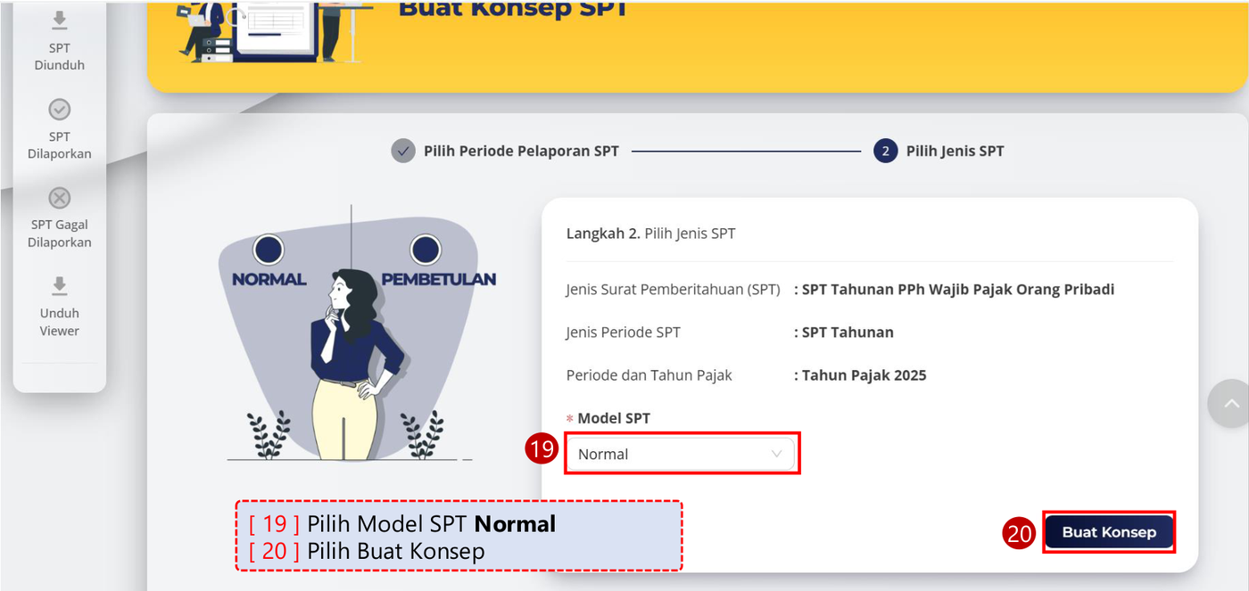 Pilihan model SPT Normal atau Pembetulan di Coretax Form