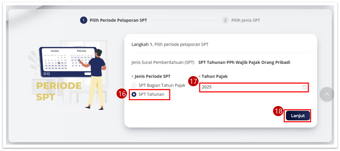 Pemilihan jenis periode SPT Tahunan dan tahun pajak di Coretax Form